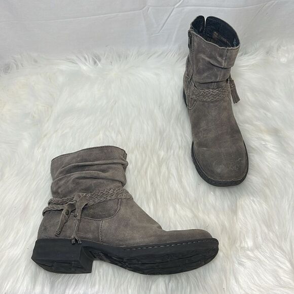 Born Ouvea Grey Suede Braided Strap Booties Sz 7 - Picture 2 of 7